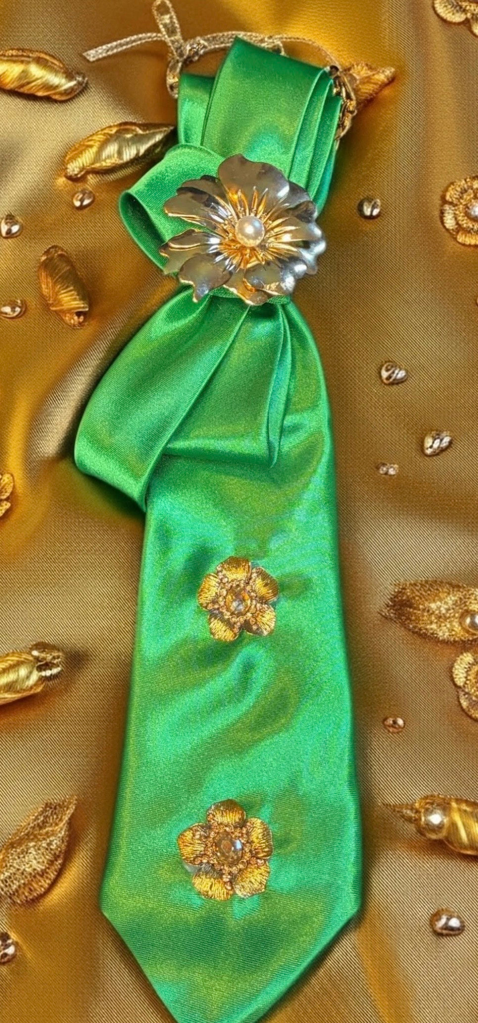Embellished custom made tie necklace